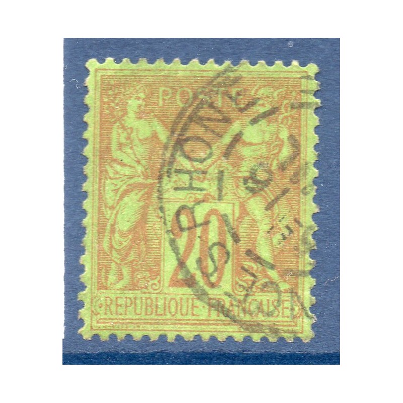 Timbre France Yvert No 96a Type II Sage 20c garance s. vert Oblitéré