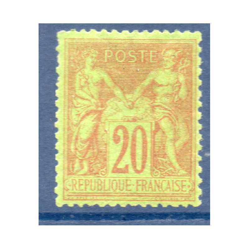 Timbre France Yvert No 96a Type II Sage 20c garance s. vert Neuf * sur charnière