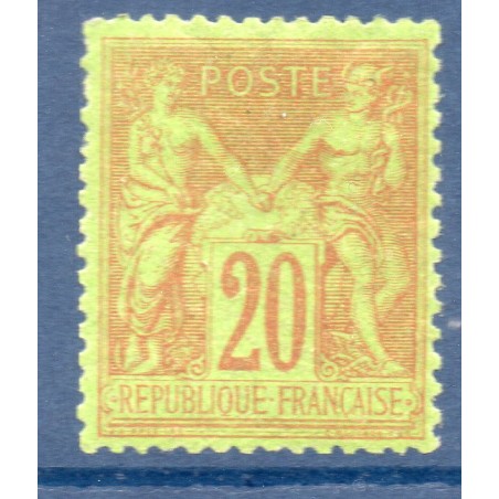 Timbre France Yvert No 96a Type II Sage 20c garance s. vert Neuf * sur charnière