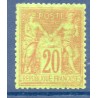 Timbre France Yvert No 96a Type II Sage 20c garance s. vert Neuf * sur charnière