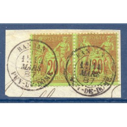 Timbre France Yvert Paire No 96a Type II Sage 20c garance s. vert Oblitéré