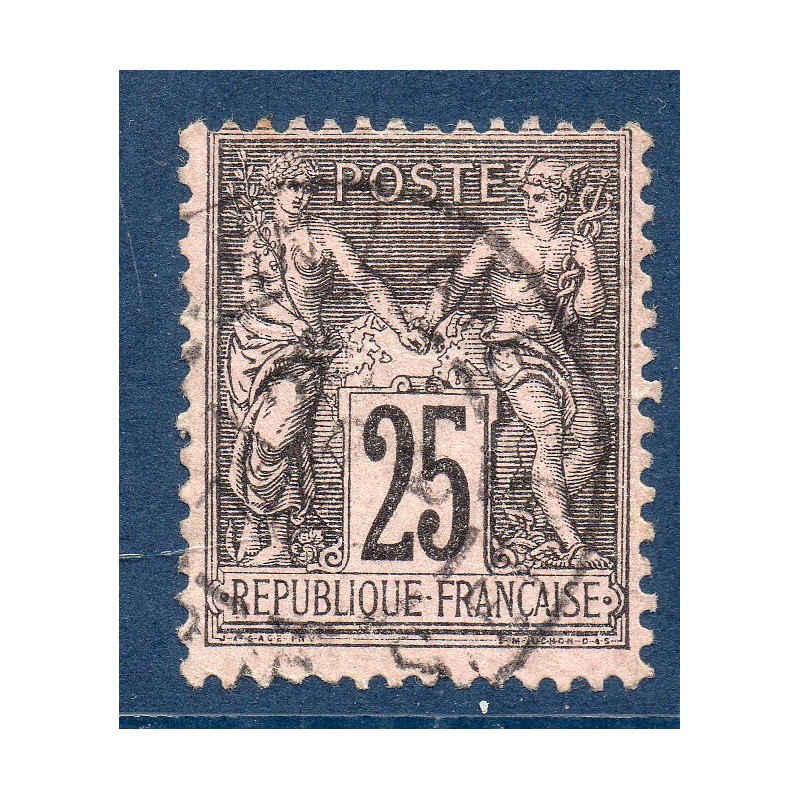 Timbre France Yvert No 97 Type II Sage 25c noir s. rose Oblitéré