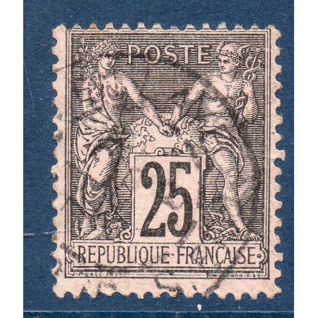 Timbre France Yvert No 97 Type II Sage 25c noir s. rose Oblitéré