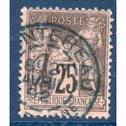 Timbre France Yvert No 97 Type II Sage 25c noir s. rose Oblitéré CaD bleu