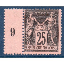 Timbre France Yvert No 97 Type II Sage 25c noir s. rose Neuf * sur charnière