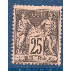 Timbre France Yvert No 97 Type II Sage 25c noir s. rose Neuf * sur charnière