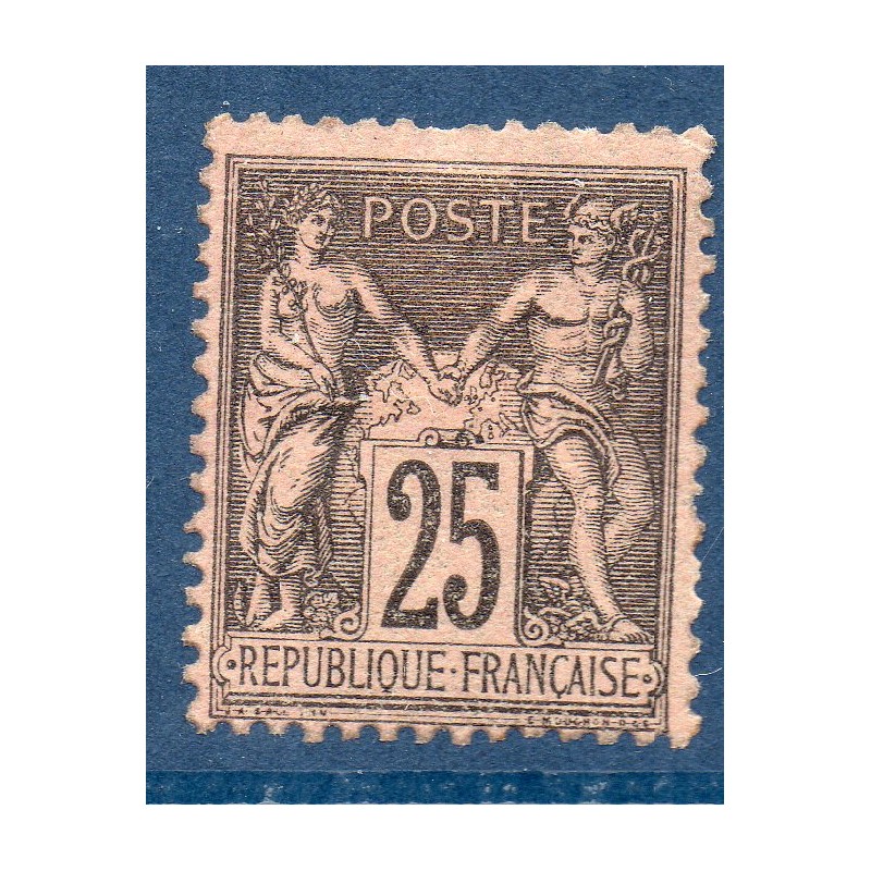 Timbre France Yvert No 97 Type II Sage 25c noir s. rose Neuf * sur charnière