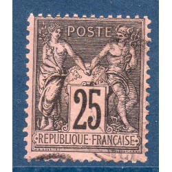 Timbre France Yvert No 97a Type II Sage 25c noir s. rose foncé Oblitéré