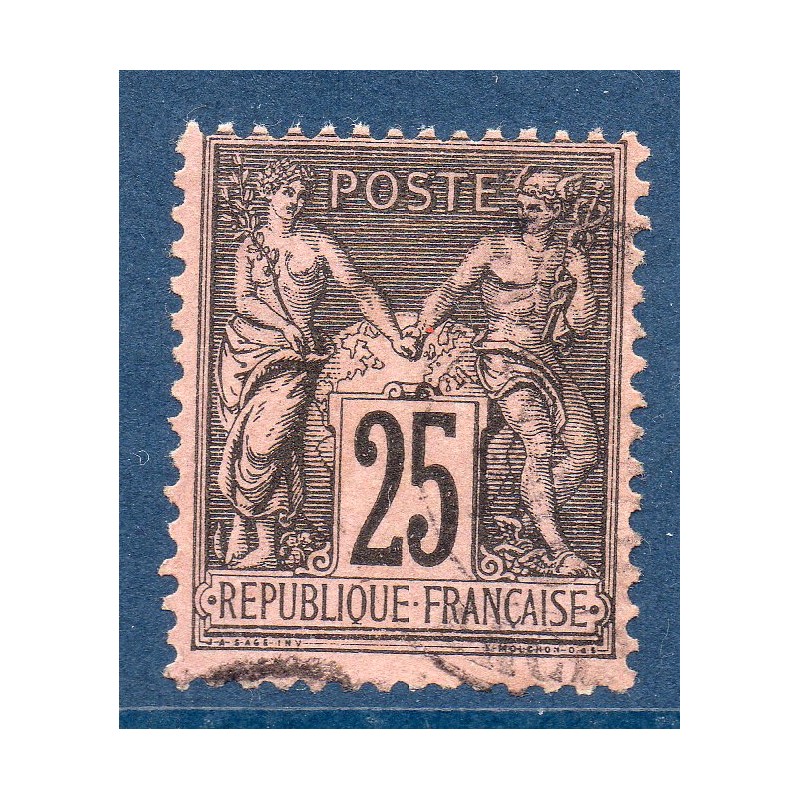 Timbre France Yvert No 97a Type II Sage 25c noir s. rose foncé Oblitéré