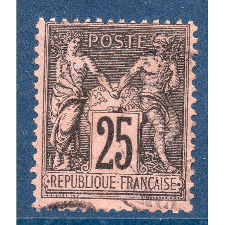 Timbre France Yvert No 97a Type II Sage 25c noir s. rose foncé Oblitéré