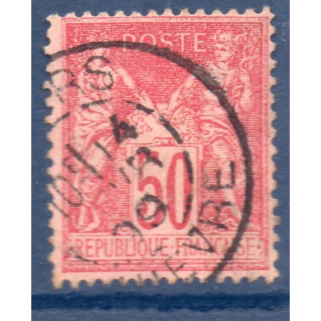 Timbre France Yvert No 98c Type II Sage 50c rose vif Oblitéré