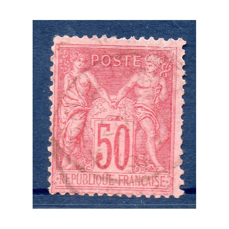 Timbre France Yvert No 98b Type II Sage 50c rose s. rose Oblitéré