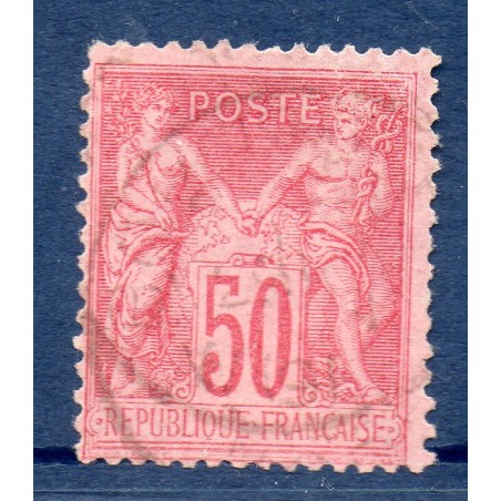 Timbre France Yvert No 98b Type II Sage 50c rose s. rose Oblitéré