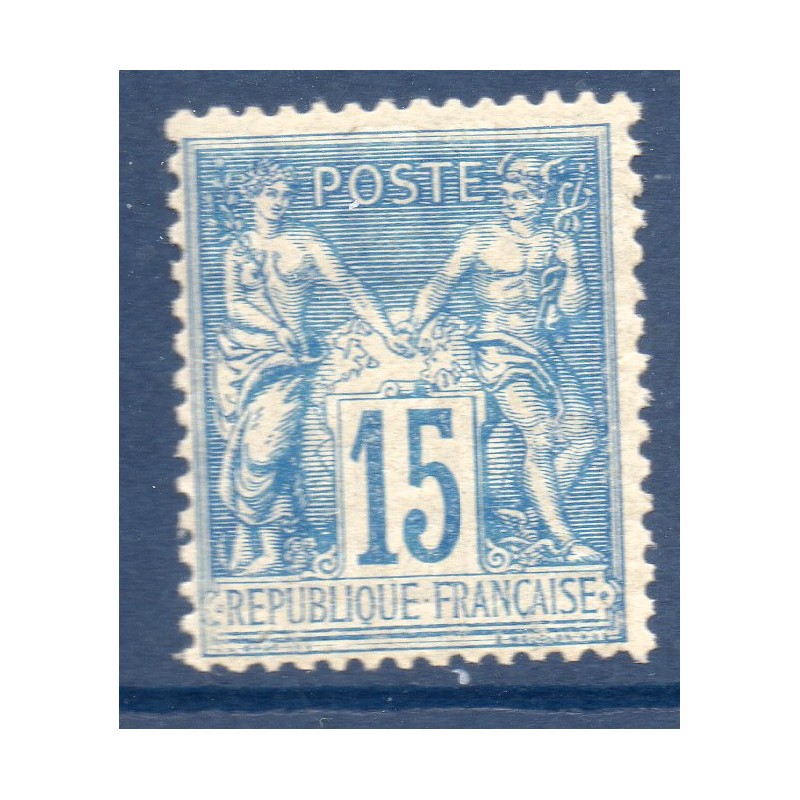 Timbre France Yvert No 101 Type II Sage 15c bleu Neuf * sur charnière