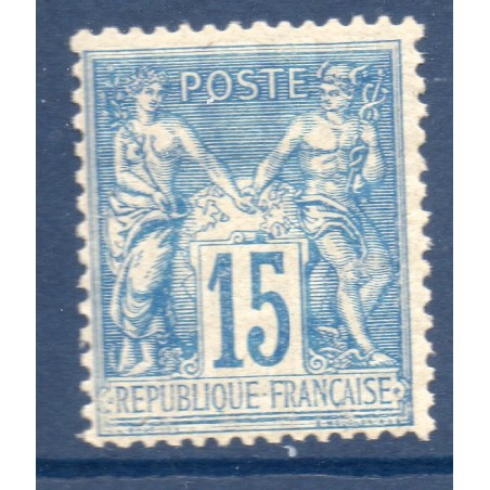 Timbre France Yvert No 101 Type II Sage 15c bleu Neuf * sur charnière