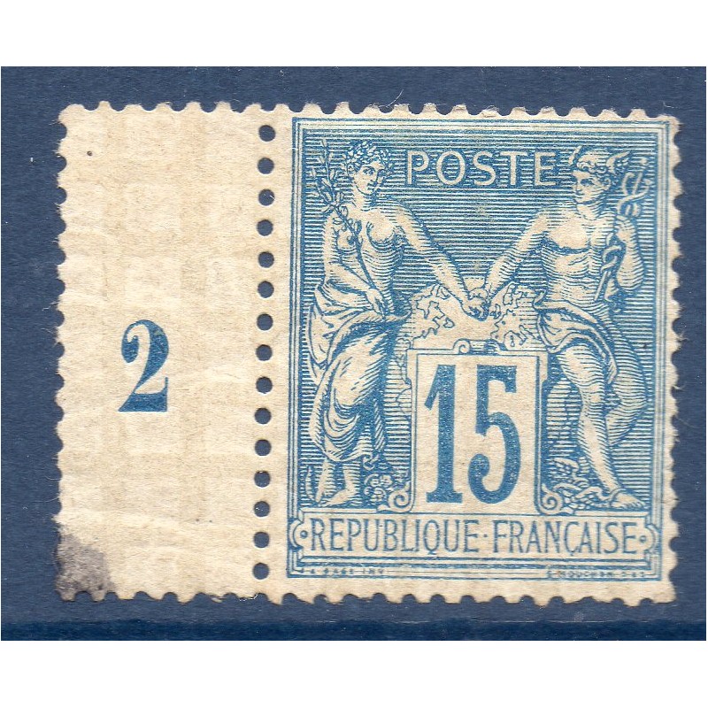 Timbre France Yvert No 101 Type II Sage 15c bleu Neuf * sur charnière