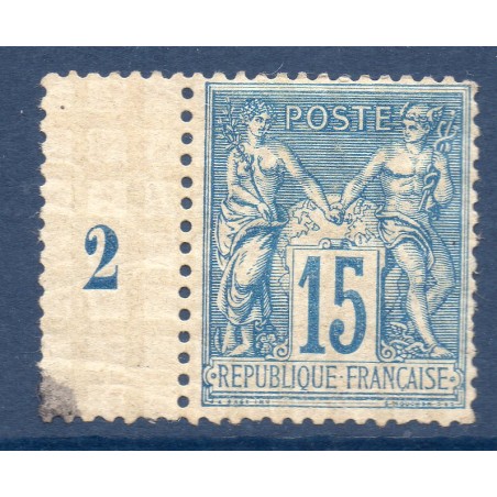 Timbre France Yvert No 101 Type II Sage 15c bleu Neuf * sur charnière