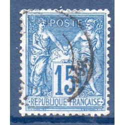 Timbre France Yvert No 101a Type II Sage 15c bleu foncé Oblitéré