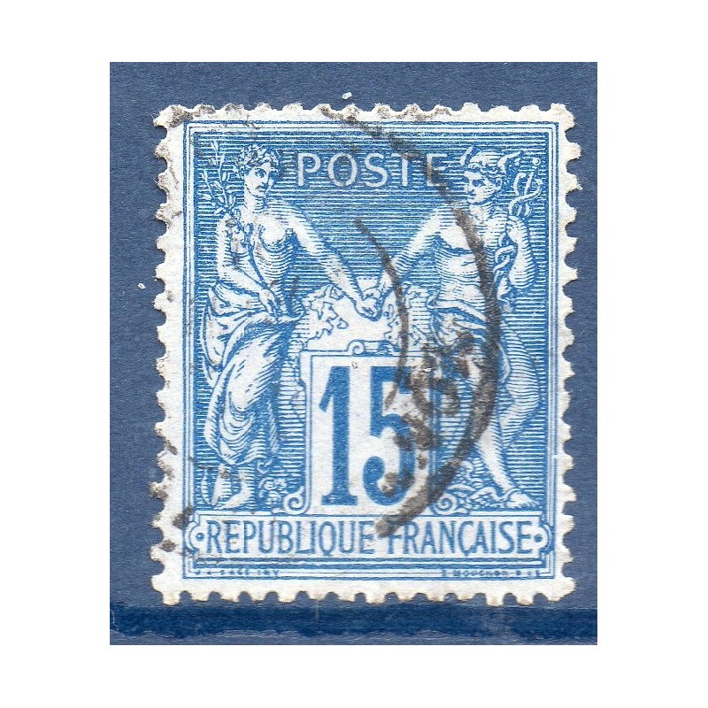 Timbre France Yvert No 101a Type II Sage 15c bleu foncé Oblitéré