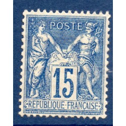 Timbre France Yvert No 101a Type II Sage 15c bleu foncé Neuf * sur charnière