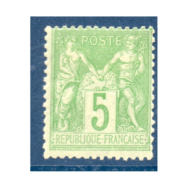 Timbre France Yvert No 102 Type I Sage 5c vert-jaune Neuf * sur charnière