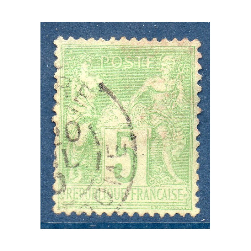 Timbre France Yvert No 102b Type I Sage 5c vert jaune pâle Oblitéré