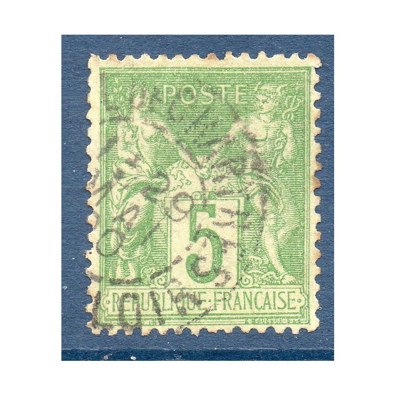 Timbre France Yvert No 102 Type I Sage 5c vert-jaune Oblitéré