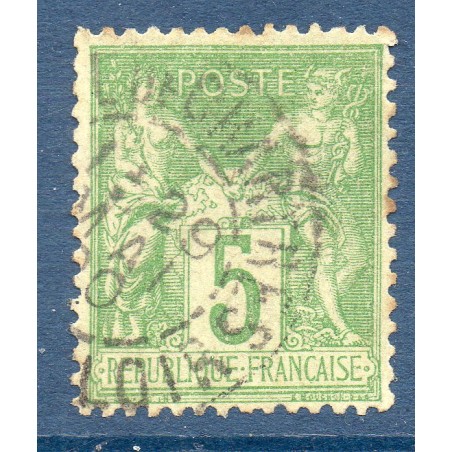 Timbre France Yvert No 102 Type I Sage 5c vert-jaune Oblitéré