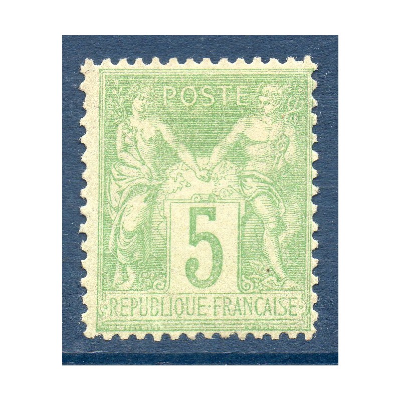 Timbre France Yvert No 102b Type I Sage 5c vert jaune pâle Neuf * sur charnière