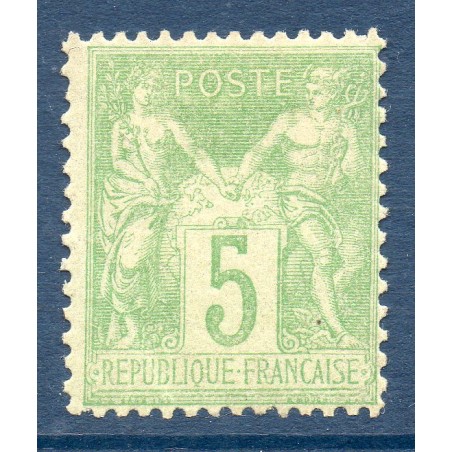 Timbre France Yvert No 102b Type I Sage 5c vert jaune pâle Neuf * sur charnière