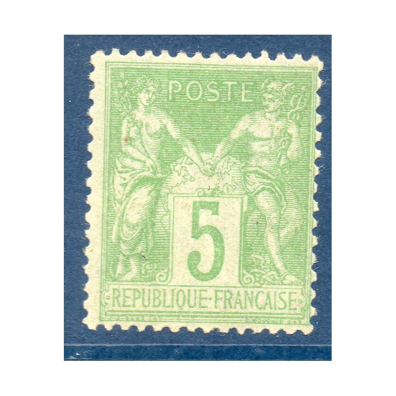 Timbre France Yvert No 102b Type I Sage 5c vert jaune pâle Neuf ** sans trace de charnière