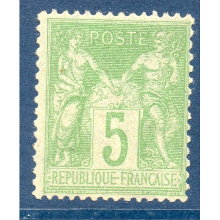 Timbre France Yvert No 102b Type I Sage 5c vert jaune pâle Neuf ** sans trace de charnière