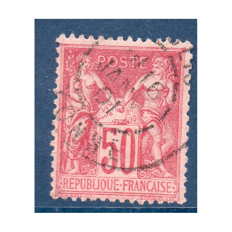 Timbre France Yvert No 104 Type I Sage 50c rose Oblitéré