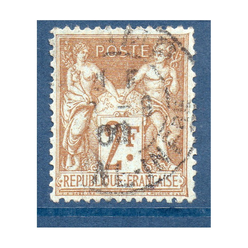 Timbre France Yvert No 105 Type I Sage 2fr bistre s. azuré Oblitéré