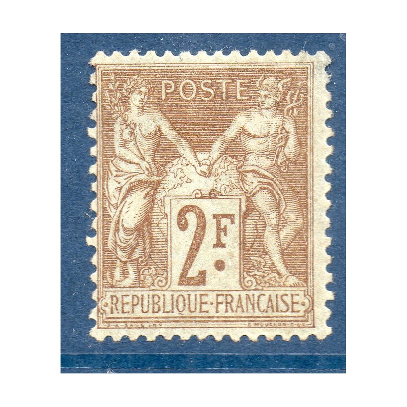 Timbre France Yvert No 105 Type I Sage 2fr bistre s. azuré Neuf * sur charnière