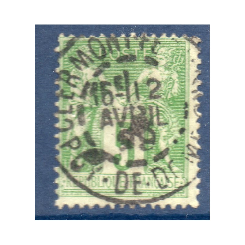 Timbre France Yvert No 106 Type II Sage 5c vert-jaune Oblitéré