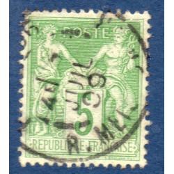 Timbre France Yvert No 106 Type II Sage 5c vert-jaune Oblitéré