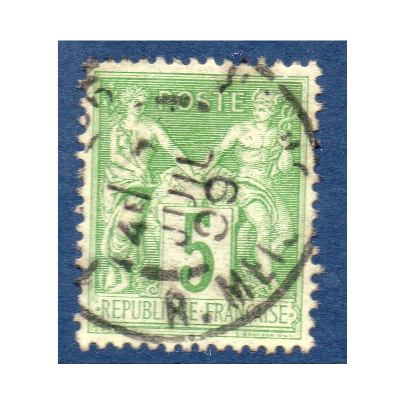 Timbre France Yvert No 106 Type II Sage 5c vert-jaune Oblitéré