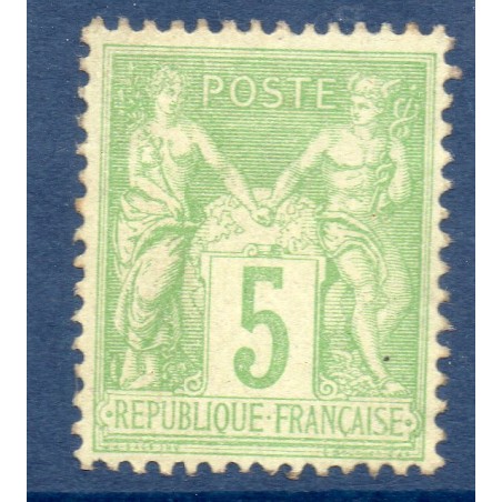 Timbre France Yvert No 106c Type II Sage 5c vert-jaune clair Neuf * sur charnière