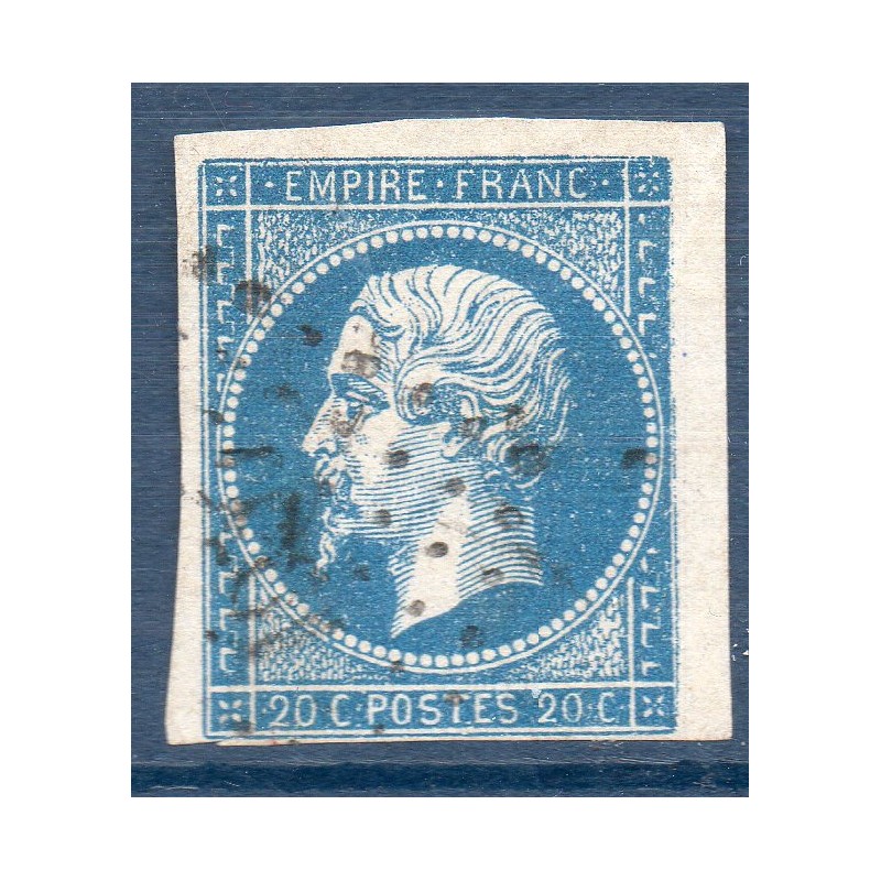 Timbre France Yvert No 14A Type I Empire 20c Bleu Oblitéré