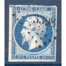 Timbre France Yvert No 14Ah Type I Empire 20c Bleu POSTFS Oblitéré petits chiffres