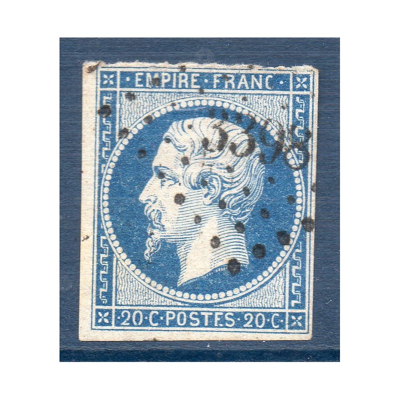 Timbre France Yvert No 14Ah Type I Empire 20c Bleu POSTFS Oblitéré petits chiffres