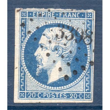 Timbre France Yvert No 14Ah Type I Empire 20c Bleu POSTFS Oblitéré petits chiffres