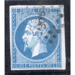 Timbre France Yvert No 14Ac Type I Empire 20c Bleu sur azuré Oblitéré Petits chiffres