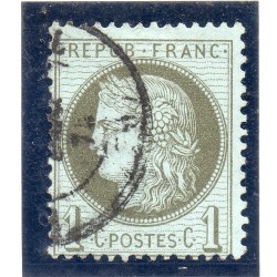 Timbre France Yvert No 50b Type Cérès 1c vert-olive Oblitéré