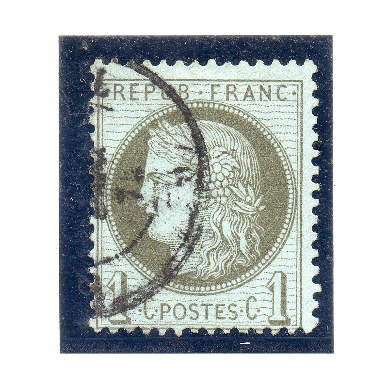 Timbre France Yvert No 50b Type Cérès 1c vert-olive Oblitéré