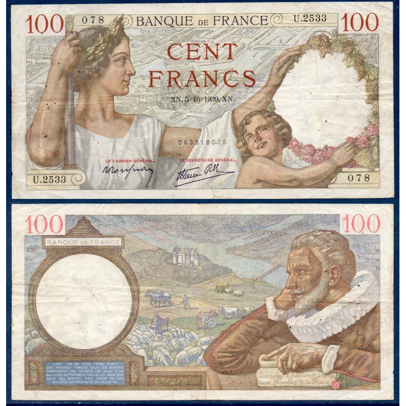 100 Francs Sully TB 5.10.1939 Billet de la banque de France