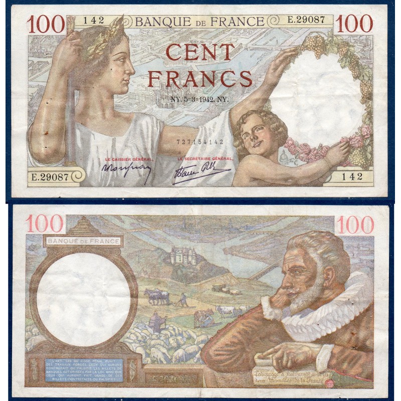 100 Francs Sully TTB 5.3.1942 Billet de la banque de France