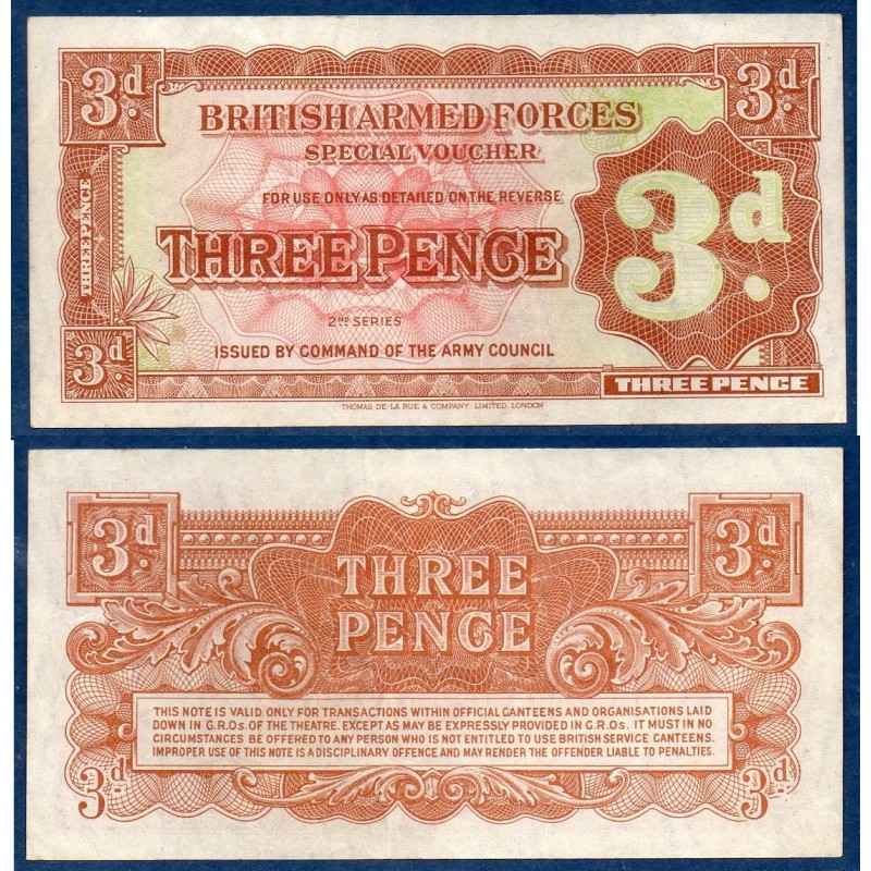 G.B. Armée P.M16b, TTB Billet de 3 pence 1948 rouge