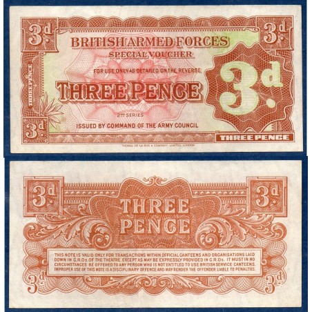 G.B. Armée P.M16b, TTB Billet de 3 pence 1948 rouge